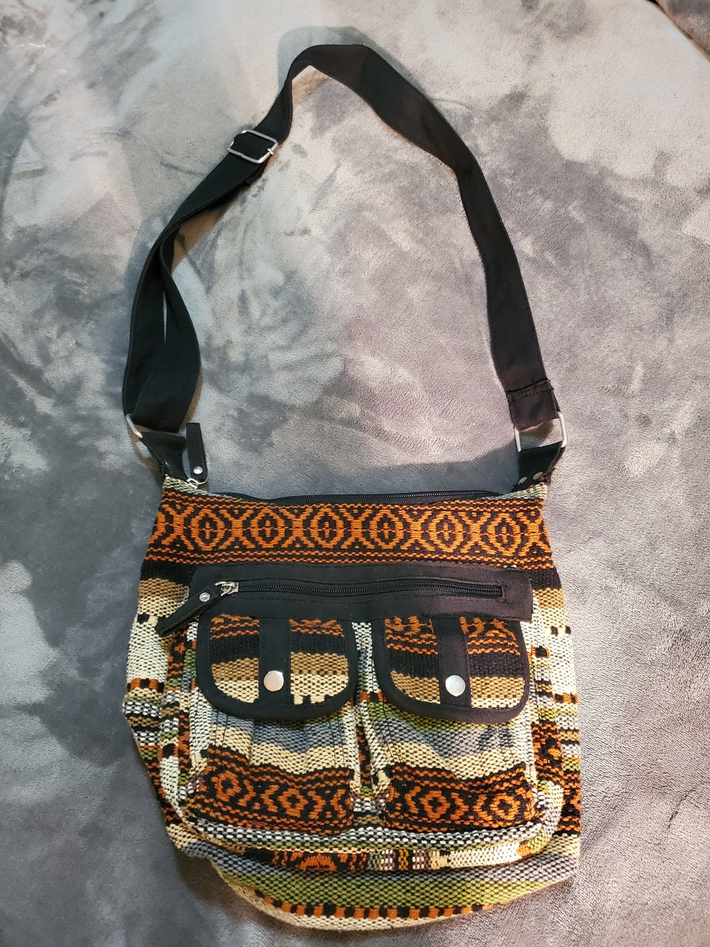 Source Unknown Orange and Black Woven Crossbody Bag